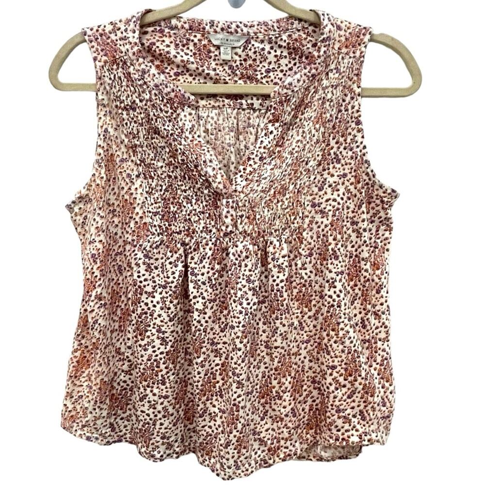 Lucky Brand Sleeveless babydoll style Pink orange white blouse size small